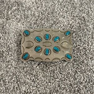 Frontier Buckles Silver and Turquoise Belt Buckle
